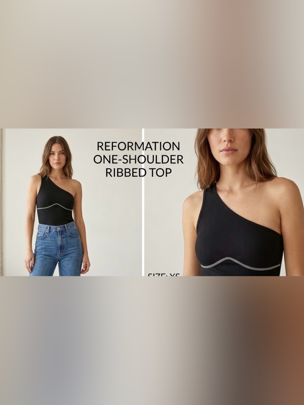 Reformation Contrast Stitch One Shoulder Ribbed Tank Top Black Size XS
